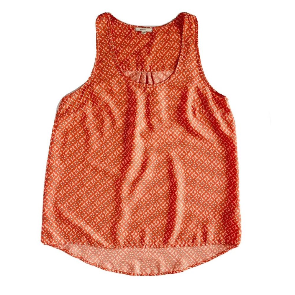Coral Orange White Curved Hem High Low Breezy Tank